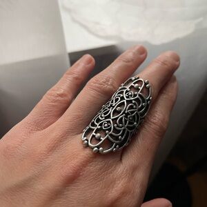 Statement Ring with Intricate Silver Filigree Design